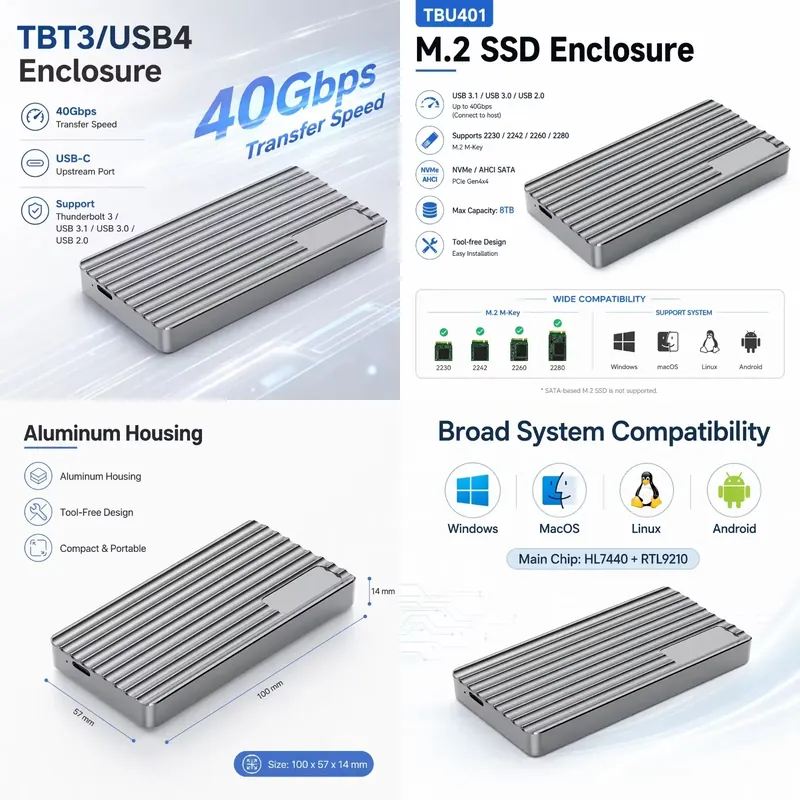 Usb4 40Gbps External Ssd 8Tb - AP01 для алюминиевого корпуса M.2 NVMe